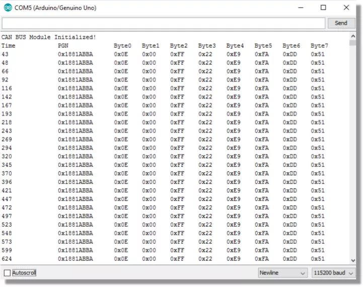 Arduino CAN Bus Tutorial Output