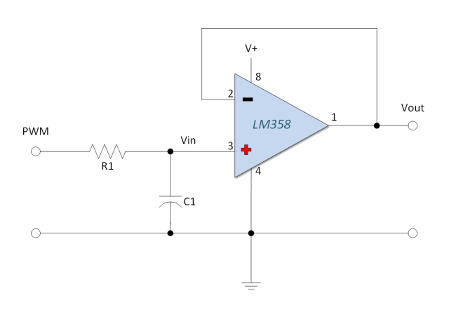 LM358 PWM to DC Voltage Converter Schematic